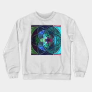 Mosaic Kaleidoscope Flower Green Blue and Purple Crewneck Sweatshirt